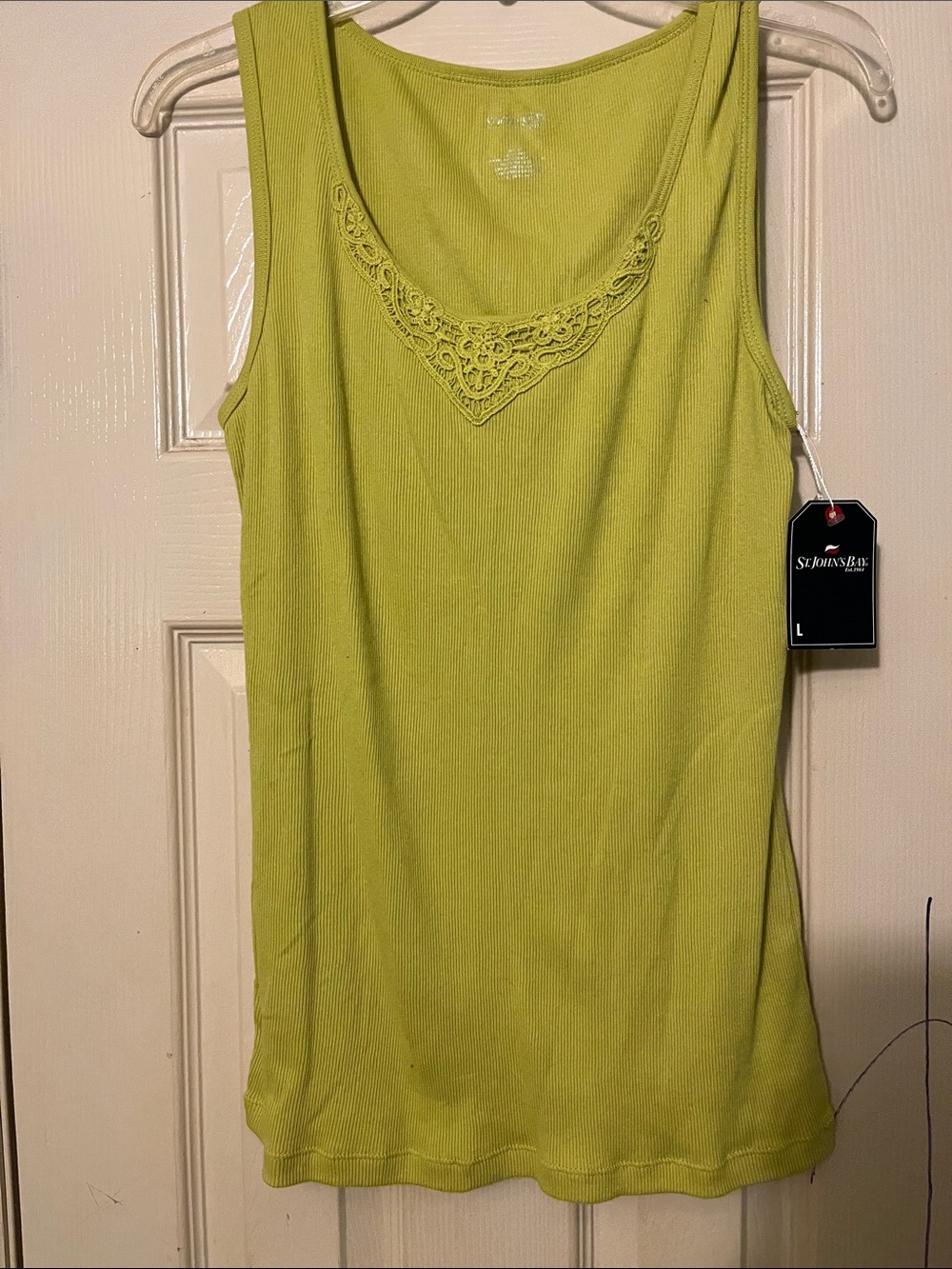 St. John's Bay Lime Green Ribbed Tank with Lace Trim